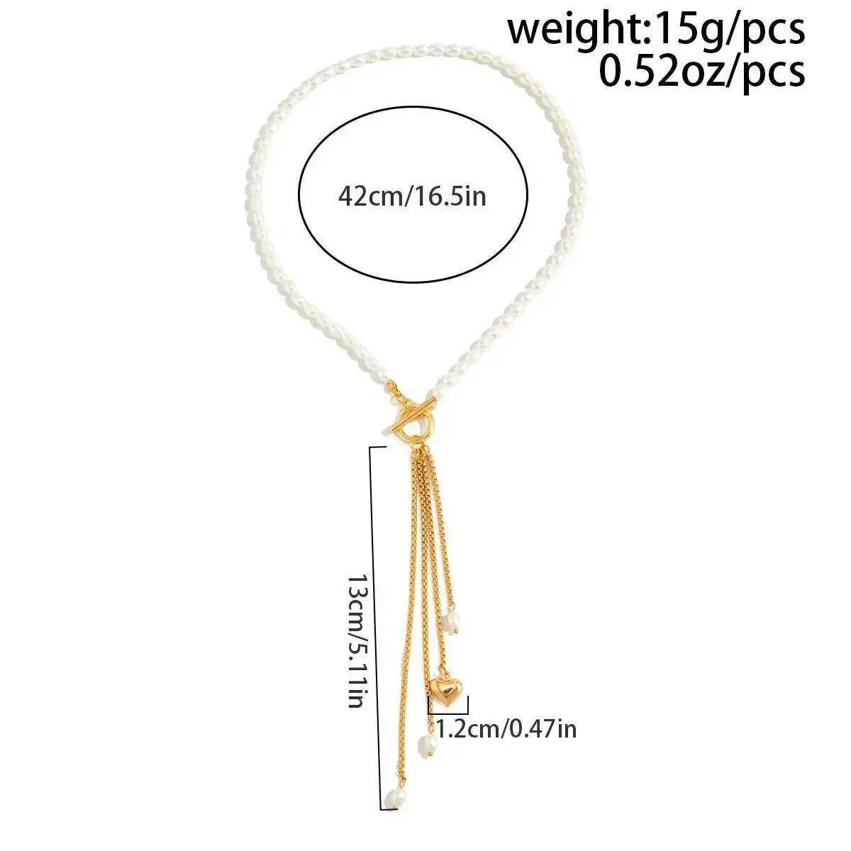 Women's Bohemian Imitation Pearl Necklace with Love Heart Pendant Baroque Sweater Chain Daily Wear Jewelry Accessory