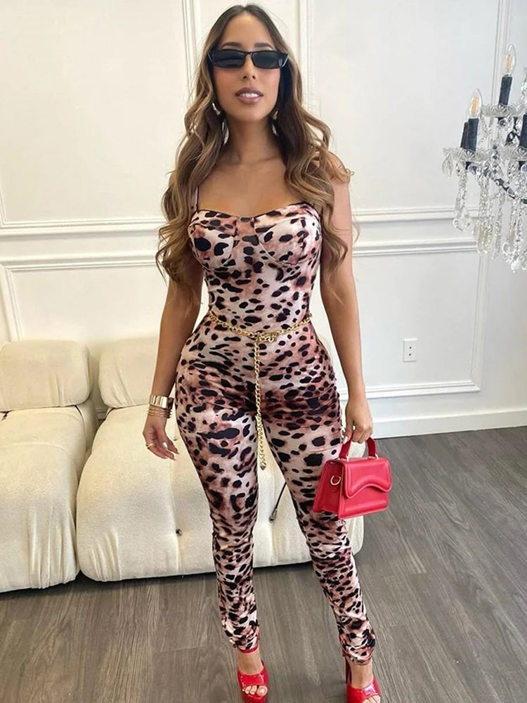 Leopard Print Women Sleeveless 2025 Sexy Trend Sleeveless Sexy Jumpsuit Street Fit Stretch Activity Workout Overalls