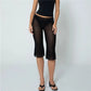 hirigin Sheer Mesh Flare Capri Pants Women High Waist See Through Mid Calf Trousers Sheer Pants For Beach Cover Up Daily Wear