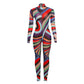 Sexy Colorful Print Jumpsuit Women Zip Y2K Full Sleeve O-Neck Turtleneck Autumn Trend Skinny Stretch Workout Overalls