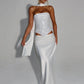 Sequins Sexy Dress Set Women Sparkle Scarf Collar Crop Tops And Maxi Skirt Elegant Club Party Satin Skirt Matching Set