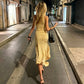 Ruched Sleeveless Long Dress with Asymmetrical Hem 2026 Yellow Classy Dresses for Woman Elegant