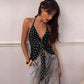 Women's Tanks Camis Retro Polka Dot Print Deep V-neck Tie Front Halter Top Women Clothing Summer 2026