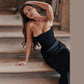 Strapless Corset Maxi Long Dress Black Satin Evening Party Dresses Women High Quality Night Luxury Elegant