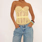 Sexy Women Lace Bustier Corset Tops Flower See Through Off Shoulder Sleeveless Body Shaper Chic Ladies Party Clubwear