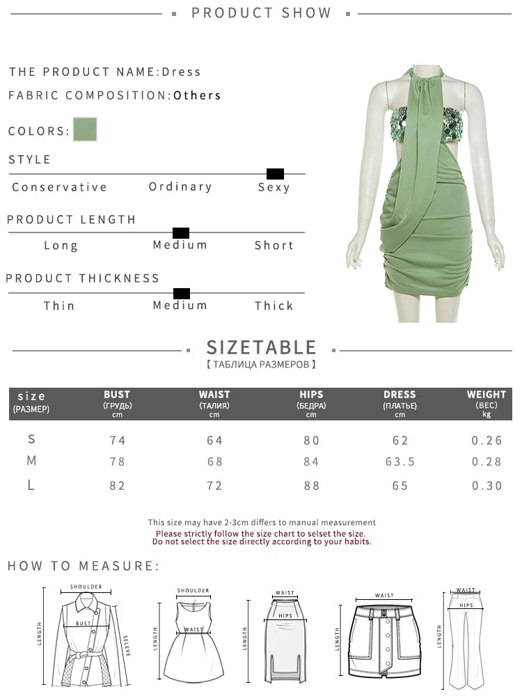 Sequin Patchwork Dress Women Folds Backless Sleeveless Halter Sexy Midnight Hottie Summer Party Street Mini Bodycon