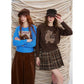 Women's Casual Pullover Sweater with Cartoon Animal Print, Long Sleeve Cozy Top for Everyday Wear