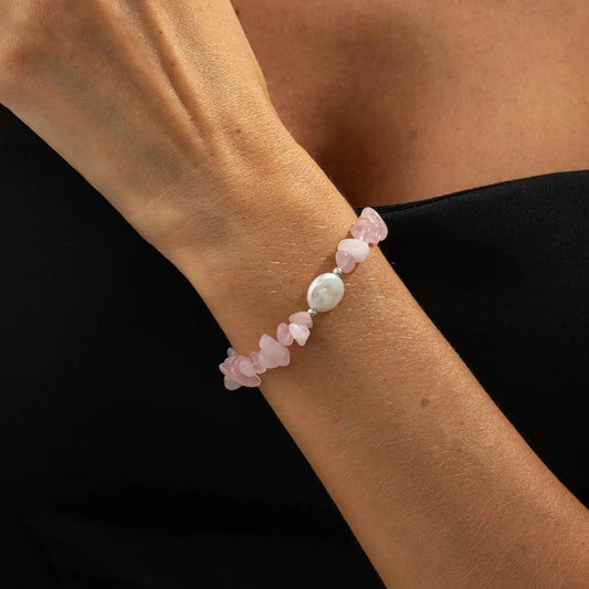 Trendy Elegant Imitation Pearls Bracelets for Women Vintage Irregular Pink Stone Hand Accessories 2026 New Year Jewelry