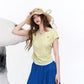 Ruched Waist V-Neck T-Shirt, Heart Metal Detail Fitted Knit Top, Casual Slim Fit Short Sleeve Tee for Women