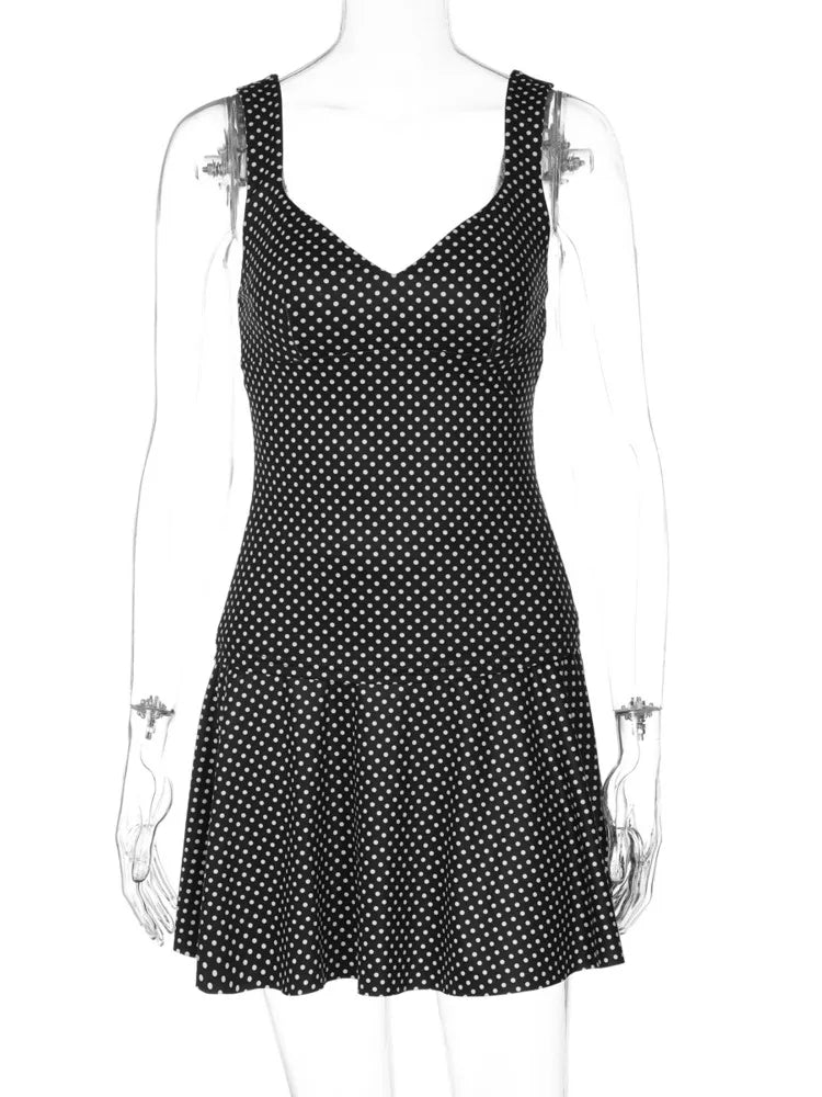 Polka Dot Sexy Two Piece Set Women Elegant Square Collar Tank Top Mini Skirt Matching Sets Female Fashion Dress Set
