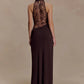 Lace Hollow Out Backless Sexy Maxi Dress Women Gown Elegant Sleeveless High Waist Ruched Bodycon Club Party Long Dress