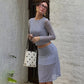 Light Blue Polka Dot Sheer Mesh 2 Piece Set Long Sleeve Top and Midi Skirt Coords Set for Woman Fall Outfits