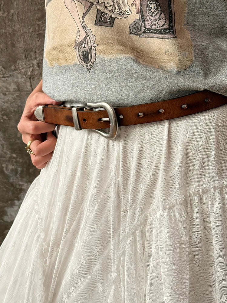 Simple Versatile Semi-Circle Metal Buckle Belt Retro Vintage for Women