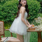 Puffy Hem Dress Women Feather Tassel Bow Decoration Sweet Style Fashion Summer Birthday Party Elegant Mini Bodycon