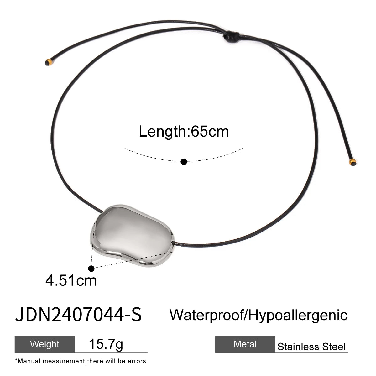Minimalism Glossy Shine Stainless Steel Irregular Geometric Metal Wax Rope Necklace For Women Waterproof Jewelry