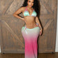 Gradient Mesh 3 Piece Set Women Lace-Up Halter Sexy Bra Tops+Shirring Briefs+Long Skirts Vacation Beach Style Outfits
