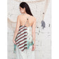 Nautical Print Chiffon Cami Top, Asymmetrical Patchwork Sleeveless Blouse