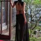Sexy See Through Long Dress Woman Stand Collar Lace-Up Backless Robe Prom Party High Waist Ruched Elegant Vestidos