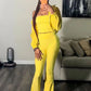 Casuals 2 Piece Set Women Chic Sporty Hooded Zipper Crop Jacket+Simple Tank Top+Flare Pants Autumn Trend Street Suits