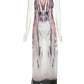 Backless Chain Dress Women See Through Sexy Y2K Sleeveless Gradient Print Side Split Midnight Clubwear Maxi Bodycon