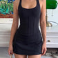 Fashion Simple Dress Women Trend Classic Low-Neck Sleeveless Patchwork  Stretch Skinny Elegant Party Club Bodycon