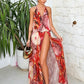 Summer Chic Flower Print Sling Dress Woman Lace-Up Halter Backless High Splits Hem Vacation Beach Party Elegant Vestidos