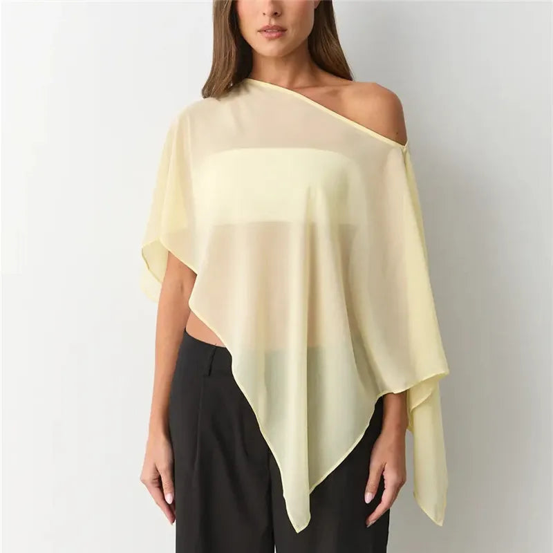 Summer Holiday Beach Cover Ups Women Chiffon Cape Shawls Warps for Evening Wedding Sheer Mesh Flowy Capelets Top