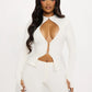 Simple Tracksuits 2-Piece Set Women Chest Hollow Long Sleeve Cardigan+Zip Pants Marching Stretch Skinny Sexy Clubwear