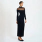 Mesh Velvet Patchwork Black Long Sleeve Maxi Dresses Elegant Woman for Party Evening Dress Autumn Winter