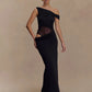 Mesh Spliced Cutout One Shoulder Split Long Dresses Green Black Elegant Party Dress Woman Clothing