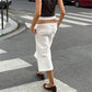 Women Eyelet Embroidery Capri Pants Elastic Drawstring Waist Hollow Loose Cropped Wide Leg Y2K Vintage Casual Trousers