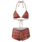 Women's 2 Piece Bikini Set Fashion Plaid Print Sleeveless Halter Neck Triangle Tops and Low Waist Boyshorts Bathing Suit