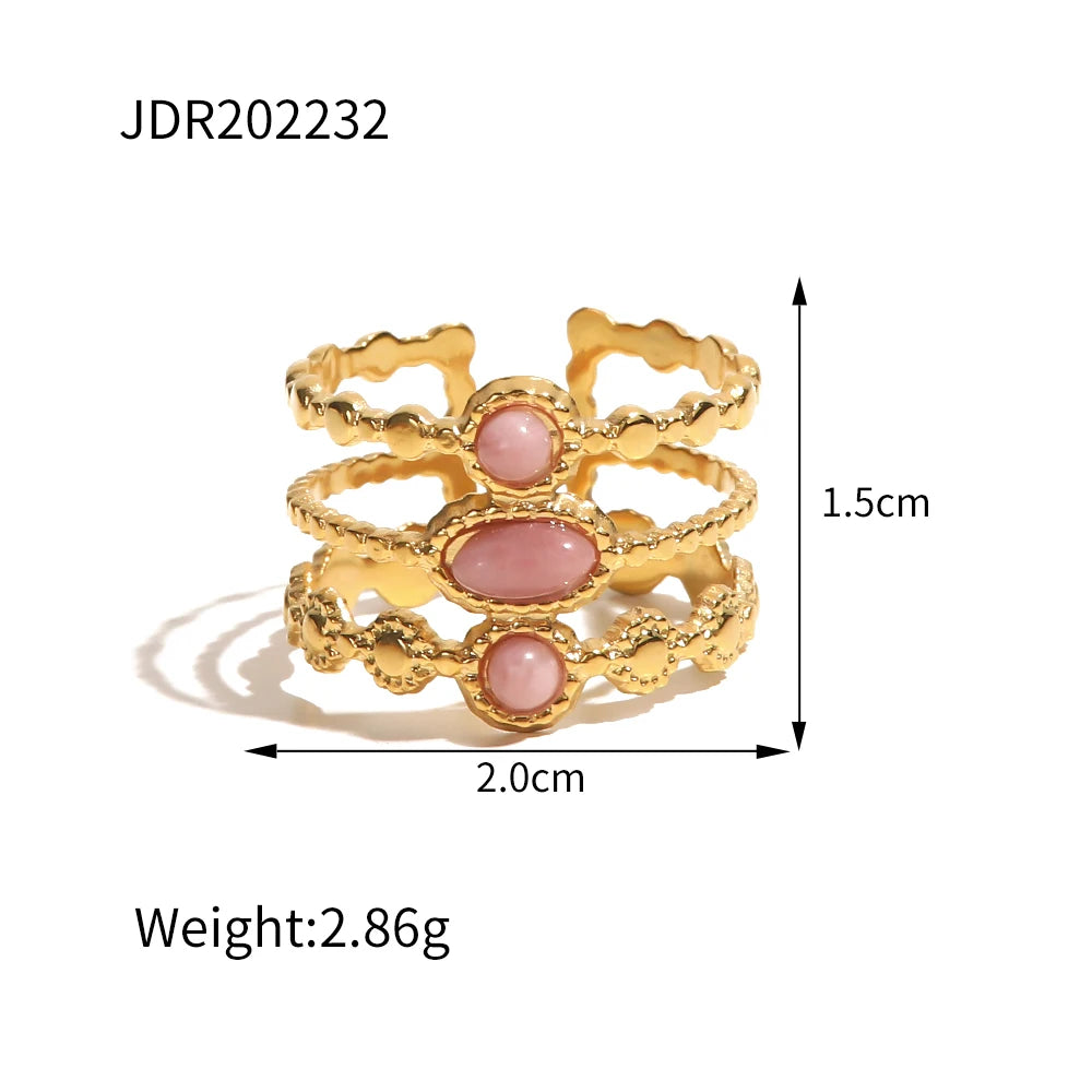 New Design Natural Stone Stainless Steel Ring Women Waterproof Stylish Golden Jewelry 2022 NEW Set