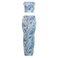 Gradient Print Women 2 Piece Set Summer Stretch Elegant Strapless Tops+Long Skirts Stretch Matching Clubwear Outfits