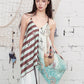 Nautical Print Chiffon Cami Top, Asymmetrical Patchwork Sleeveless Blouse