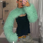 Fashion Furs Crop Tops Women Sexy Hottie O-Neck Full Sleeve Elegant Street Party Clubwear Autumn Simple Chic Outfits