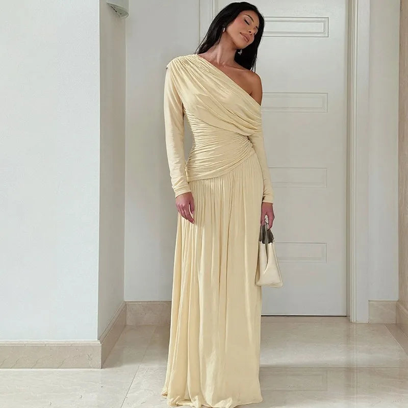 One Shoulder Long Sleeve Maxi Dress Fall 2025 Woman Elegant Dinner Gowns for Evening Party Dresses