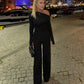 Two Piece Sets One Shoulder Long Sleeve Top and Flare Pants Suit Elegant Outfits Fall Clothes Women 2024