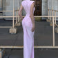 Pink Cutout Maxi Dress Women Summer Elegant High Neck Sleeveless Ruched Waist Bodycon Club Party Evening Long Dresses