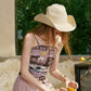 Women's Cropped Cami Top with Horse Patchwork Mural Print, Spaghetti Strap Fitted Tank for Summer