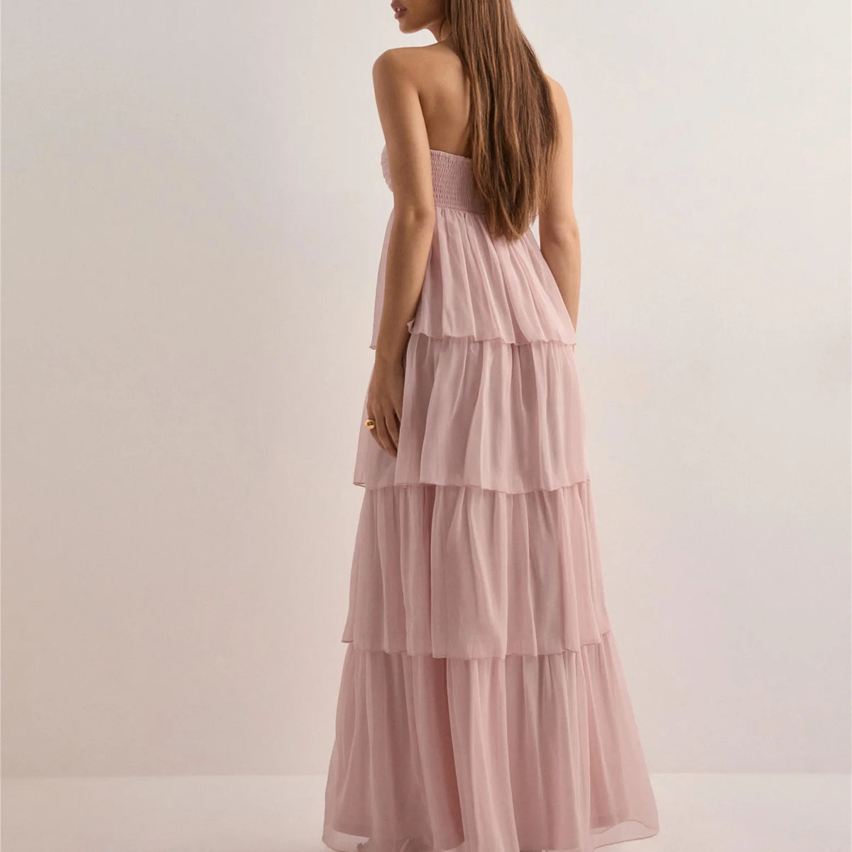 Women's Strapless Long Dress Fashion Sleeveless Tiered Hem Tube Dress Summer Beach Holiday Party Wedding Dress