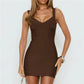 Elegant Solid Knit Bandage Dress Women Deep V Wide Shoulder Strap Sleeveless Bodycon Mini Dress Night Club Party Dress
