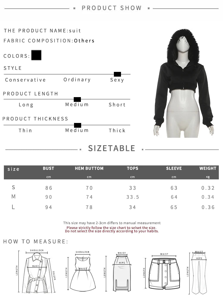 Furry Patchwork Jacket Women Hooded Autumn Trend Zip Super Short Full Sleeve Simple Wild Gothic Punk Street Club Coat