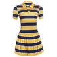 Stripe Print Mini Dress Woman Summer Trend Button Lapel Shots Sleeve Shape Waist Daily Casual Sporty Style Bodycon