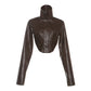 Pu Irregular Crop Jacket Women Turtleneck Zip Button Full Sleeve Wild Sexy Hottie Street Midnight Club Hipster Coat