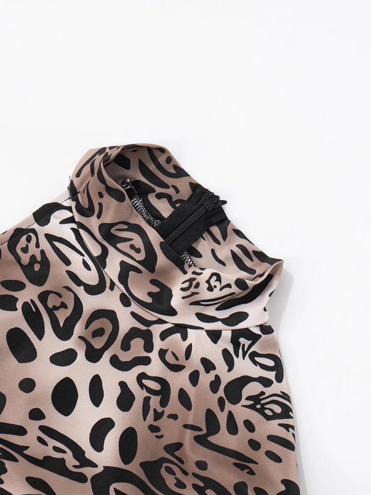 Leopard Print Jumpsuits Women Turtleneck One Sleeve Skinny Peach Hip Hot Girls Street Fashion Wild Style Overalls