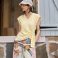 Solid Wrap T-Shirt, Side Knot V-Neck Top, Casual Cap Sleeve Cropped Tee for Women