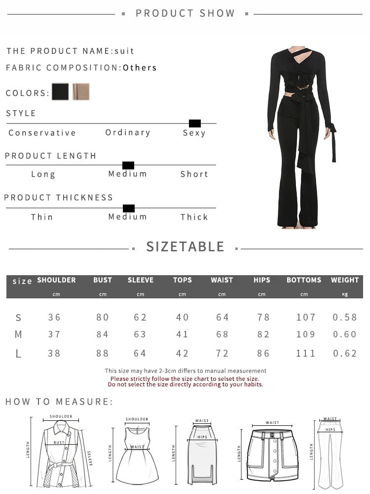 Irregular Knot 2-piece set Women Patchwork Full Sleeve Hollow Top+Flare Pants Sexy Tassel Stretch Clubwear Overalls