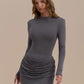 Long Sleeve Ruched Mini Dress Fashion Fall Winter Solid Color Bodycon Dresses for Woman Clothes