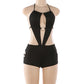 Women's Sexy Halter Neck Cutout Ring Detail Romper Backless Tie Up Bodycon Short Jumpsuit Y2K Rave Festival Outfit